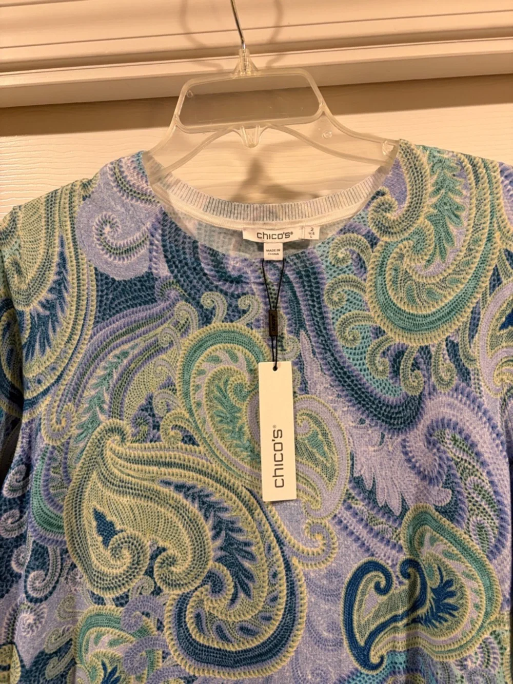 Chico's womens Blue & Green Short-Sleeve Shirt size 2/L NWT - Picture 3 of 5